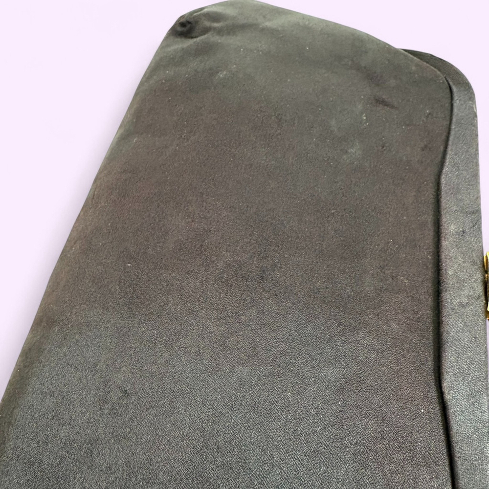 1950s Black Satin Clutch Rhinestone Gold Clasp - Picture 7 of 10